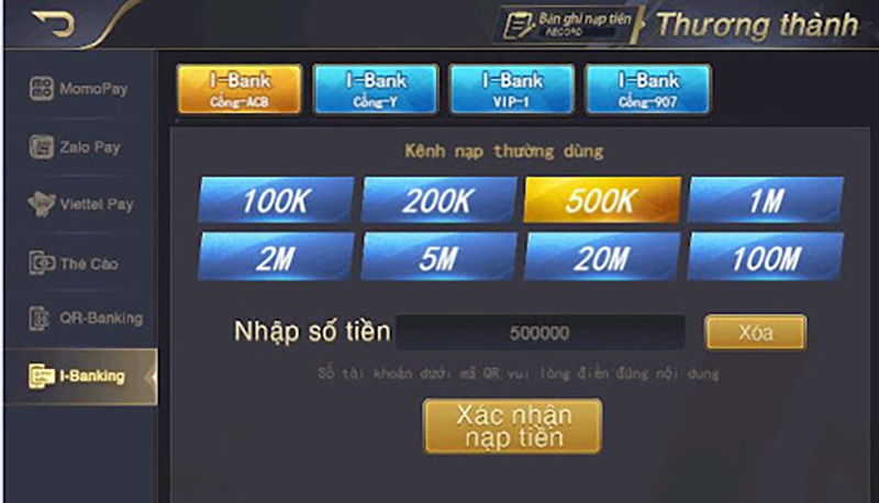 Chọn nạp tiền cfun68 qua I Banking